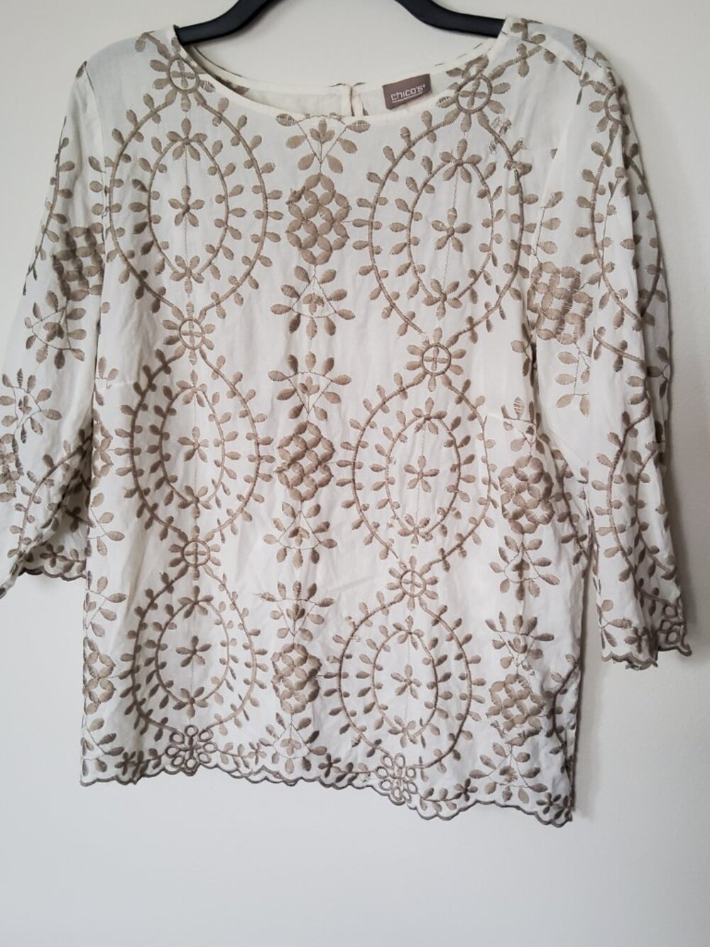 Chico's Embroidered blouse size 2 or reg 12